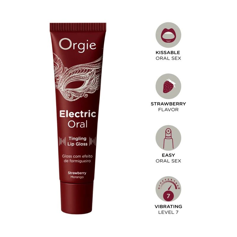 Виброблеск для губ Orgie Electric Oral Lips Gloss Strawberry 10 мл, с эффектом покалывания Виброблеск для губ Orgie Electric Oral Lips Gloss Strawberry 10 мл, с эффектом покалывания