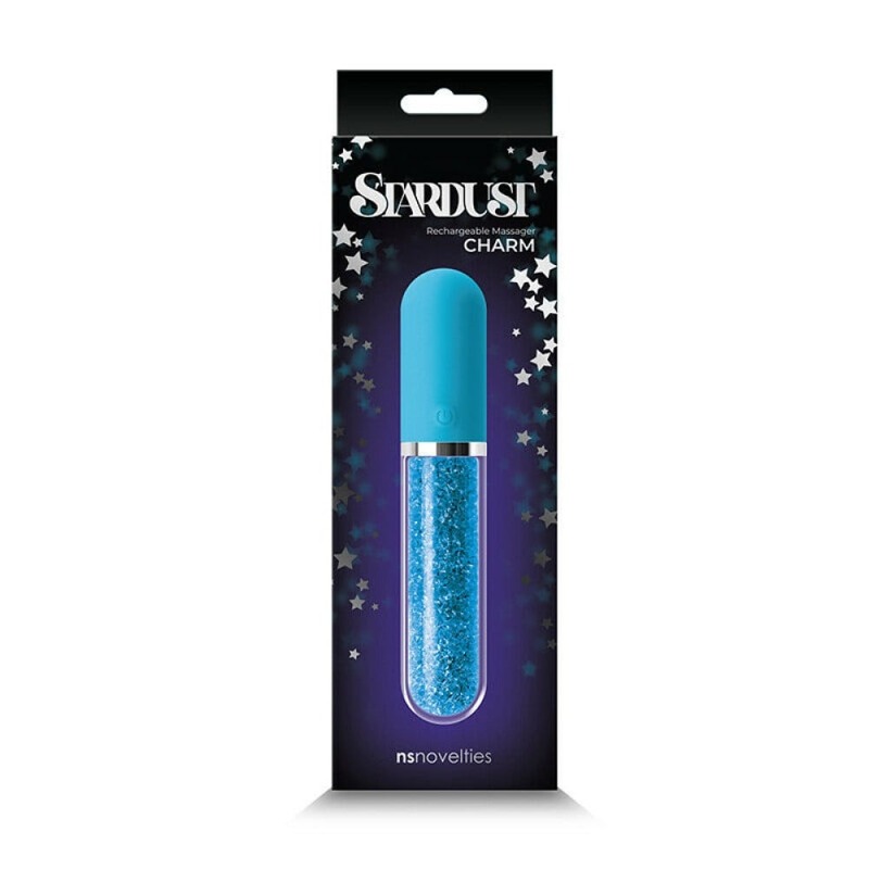Стеклянный вибратор с кристаллами NS Novelties Stardust Charm голубой Стеклянный вибратор с кристаллами NS Novelties Stardust Charm голубой