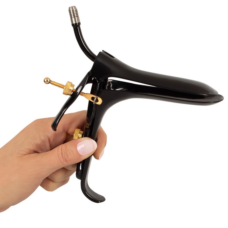 Вагинально-анальное зеркало Fetish Collection Speculum из нержавеющей стали, чёрно-золотое, 15 см Вагинально-анальное зеркало Fetish Collection Speculum из нержавеющей стали, чёрно-золотое, 15 см