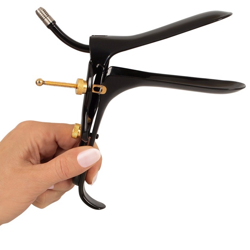 Вагинально-анальное зеркало Fetish Collection Speculum из нержавеющей стали, чёрно-золотое, 15 см Вагинально-анальное зеркало Fetish Collection Speculum из нержавеющей стали, чёрно-золотое, 15 см