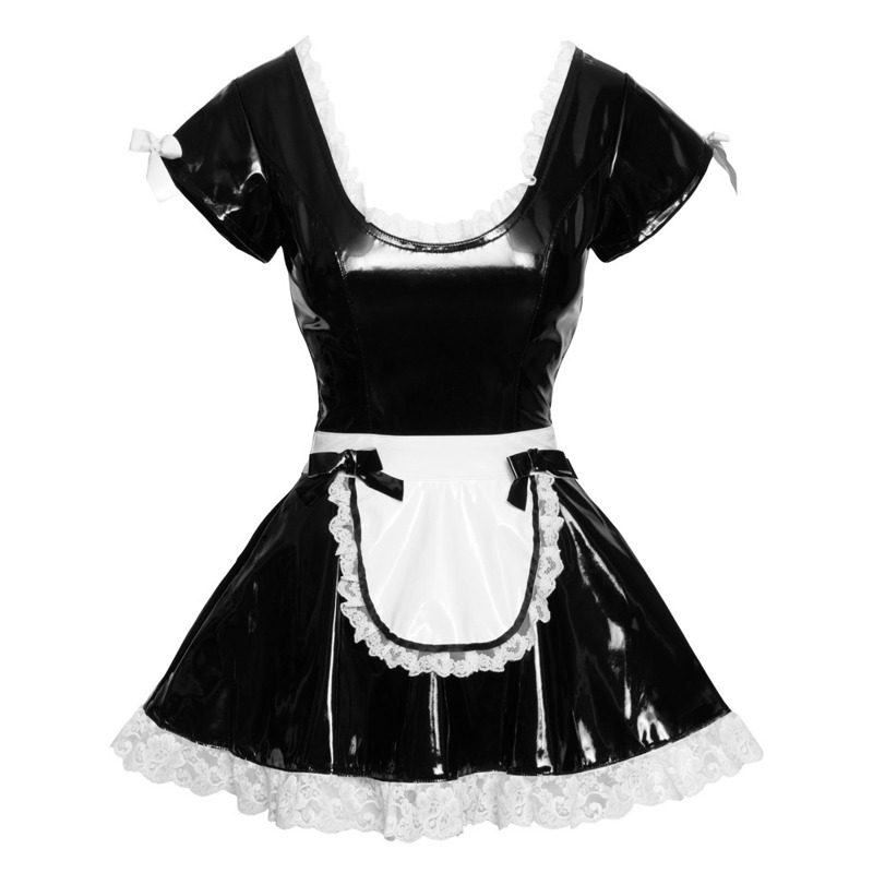 Костюм горничной Black Level Vinyl Maid's Dress из винила, черно-белый, M