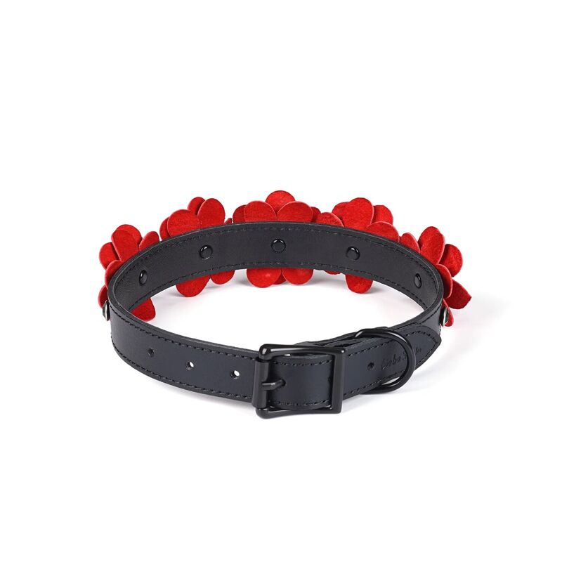 Ошейник с поводком Liebe Seele Flower Rhythm - Black and Red Leather Flowers collar with Leash