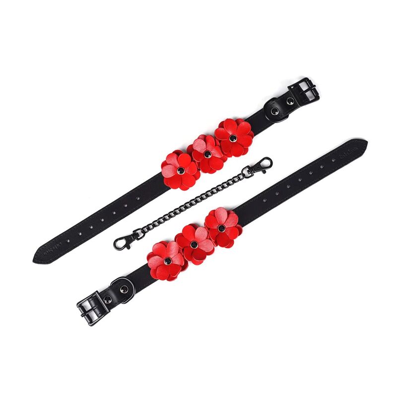 Поножи Liebe Seele Flower Rhythm - Black and Red Leather Flowers Hand Cuffs
