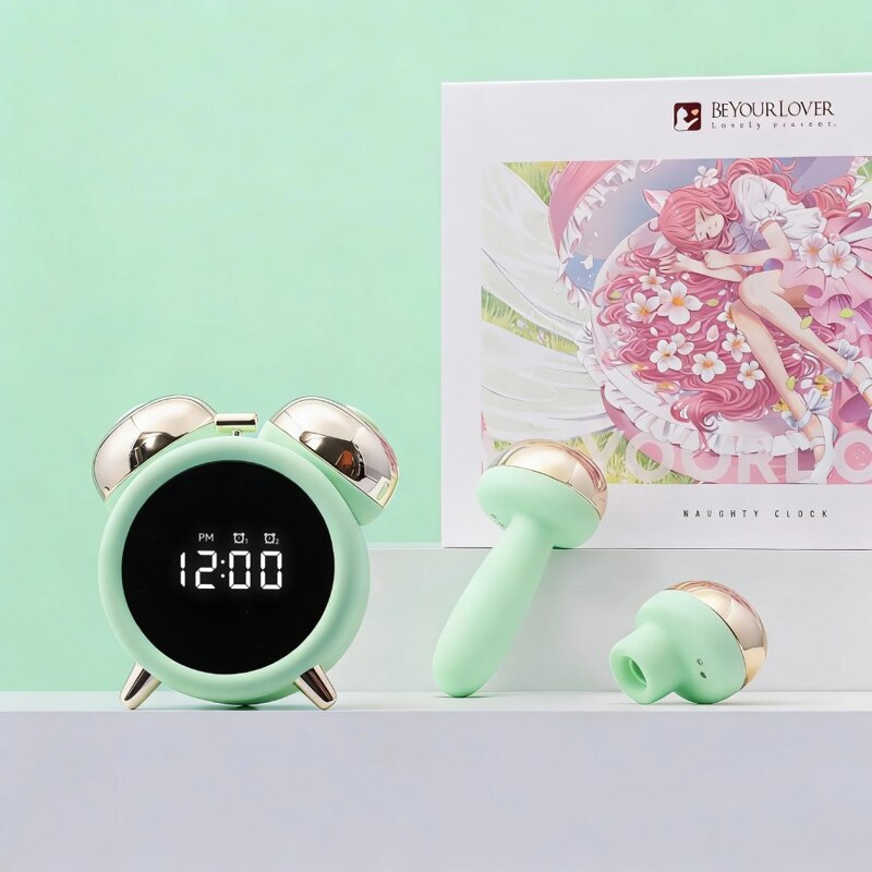Вибратор-будильник BeYourLover Adult Clock с вакуумом и приложением, зеленый