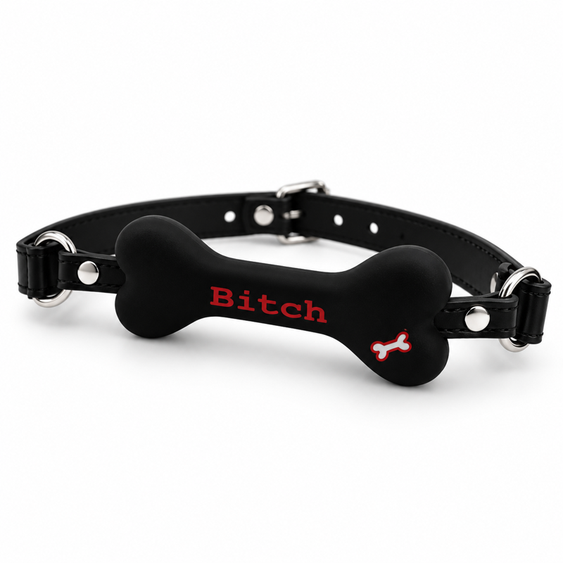 Кляп в виде кости DS Fetish с надписью «Bitch», черный
