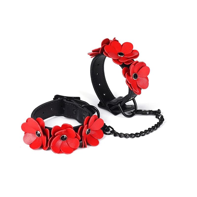 Наручники Liebe Seele Flower Rhythm - Black and Red Leather Flowers Hand Cuffs (мятая упаковка!!!)