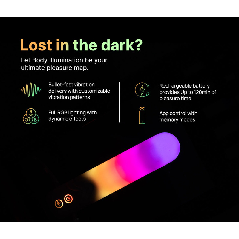 Вибропуля с RGB-подсветкой и управлением через приложение Illumination The Bullet, белая, 9,7 × 2,8