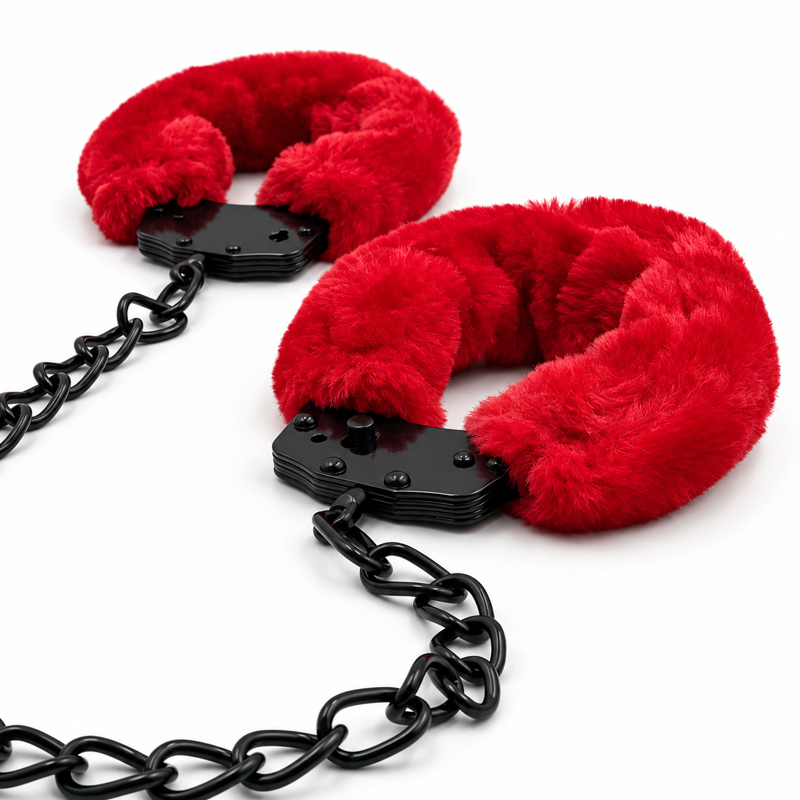Наручники-поножи металлические с красным мехом и цепочкой 45 см WOW Fetish Наручники-поножи металлические с красным мехом и цепочкой 45 см WOW Fetish