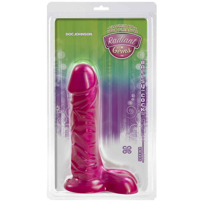 Фаллоимитатор Doc Johnson Radiant Gems 7 Inch Ballsy Fuchsia, диаметр 4,3см, антибактериальный ПВХ