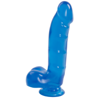 Фаллоимитатор Doc Johnson Jelly Jewels Cock & Balls Blue, диаметр 3,6см, антибактериальный ПВХ