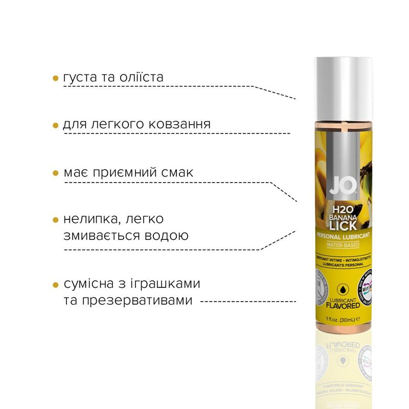 Смазка на водной основе JO H2O — Banana Lick (30 мл) без сахара, растительный глицерин