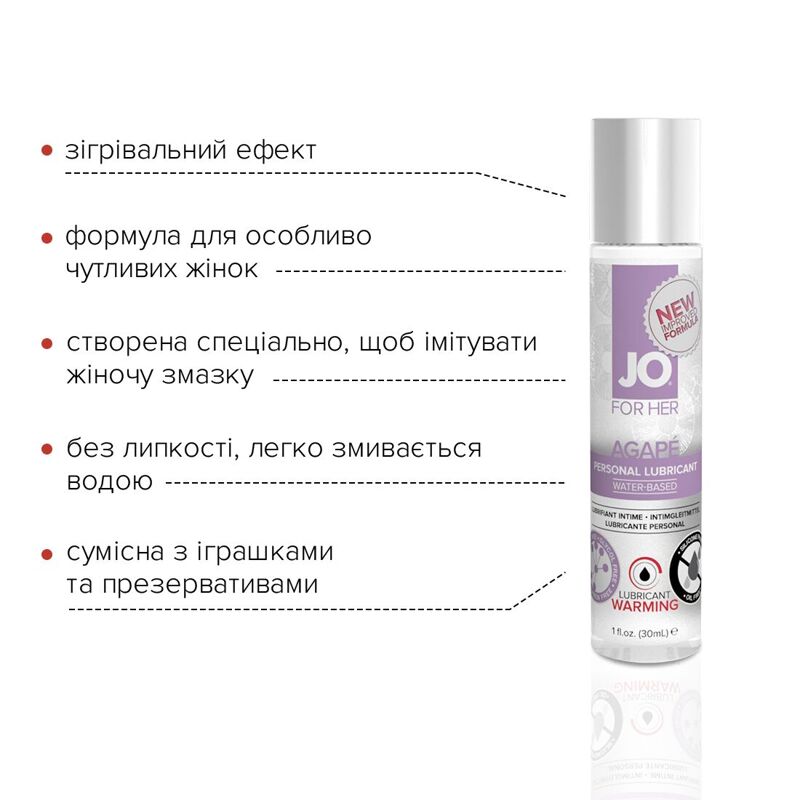 Разогревающая смазка JO AGAPE — WARMING (30 мл) без глицерина, гликоля и парабенов
