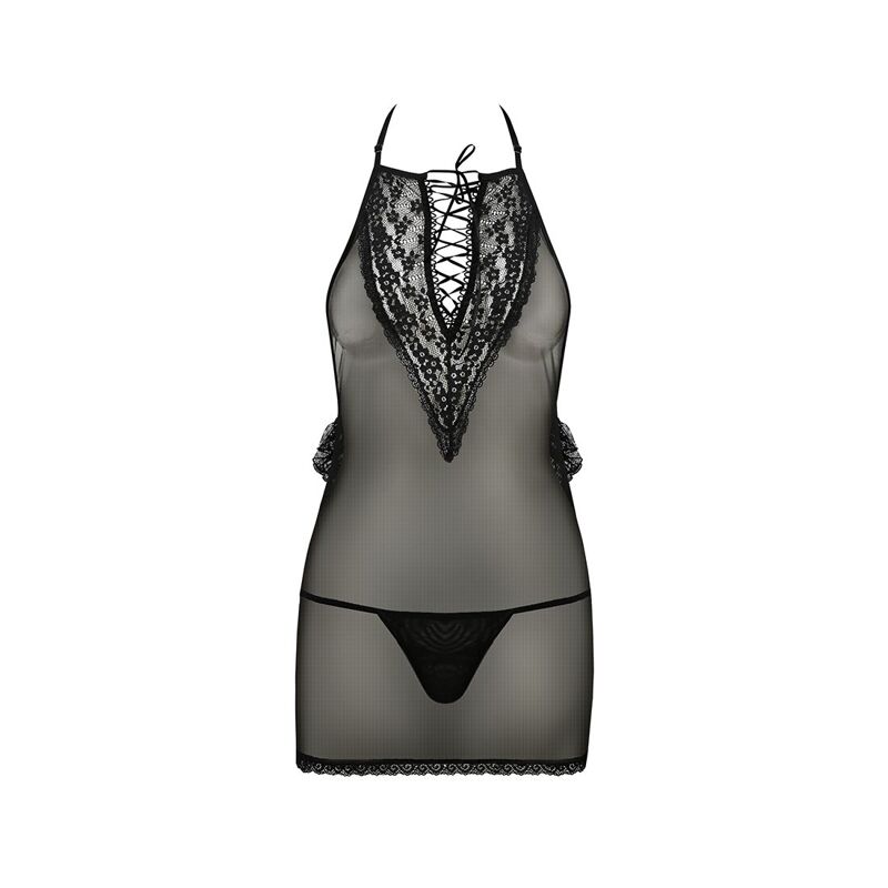 Сорочка прозрачная приталенная Passion ERZA CHEMISE S/M, black, трусики