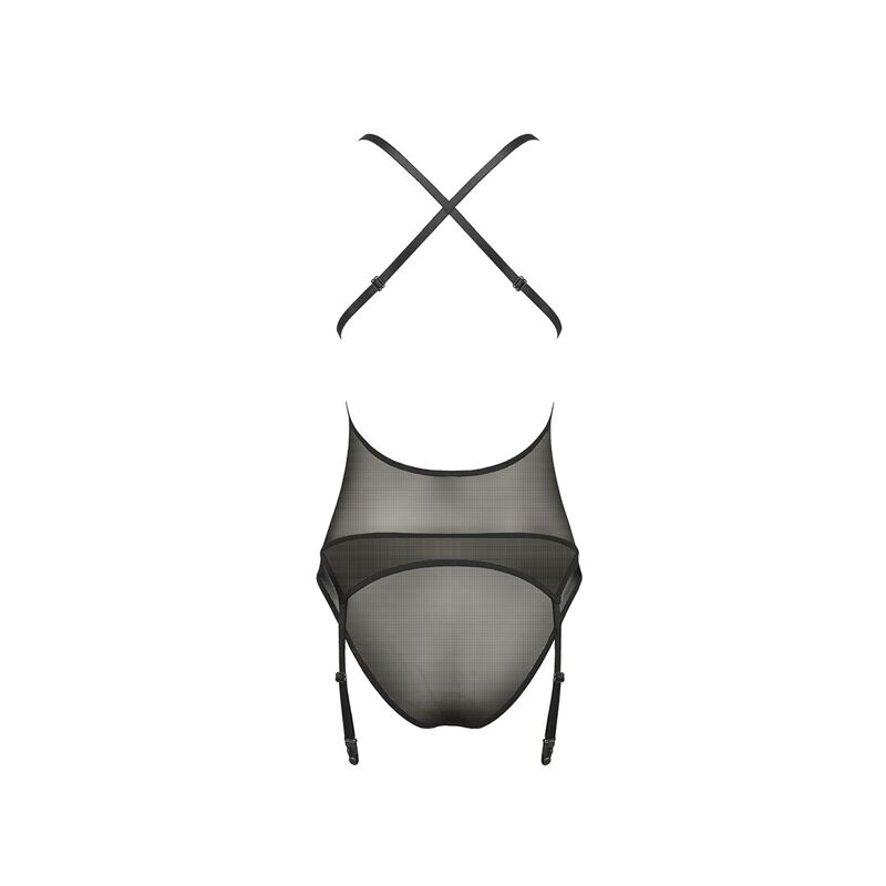 Корсет с декольте Passion ERZA CORSET XXL/XXXL, black, пажи, трусики, полупрозрачный
