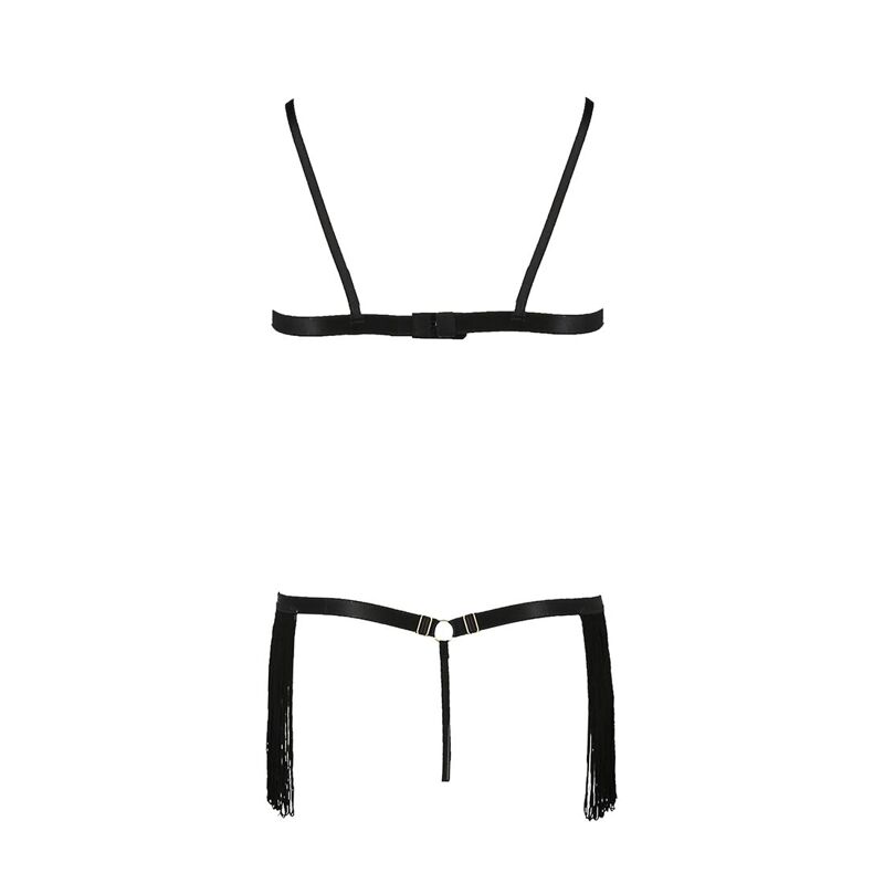 Комплект белья Passion Exclusive KASSANDRA SET OpenBra S/M, black, лиф из бахромы, трусики-юбка