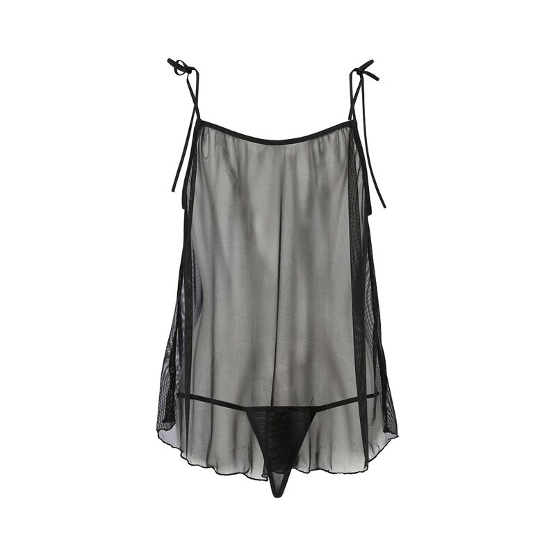 Сорочка прозрачная беби долл Passion MELANIA CHEMISE S/M, black, трусики, на тонких бретелях