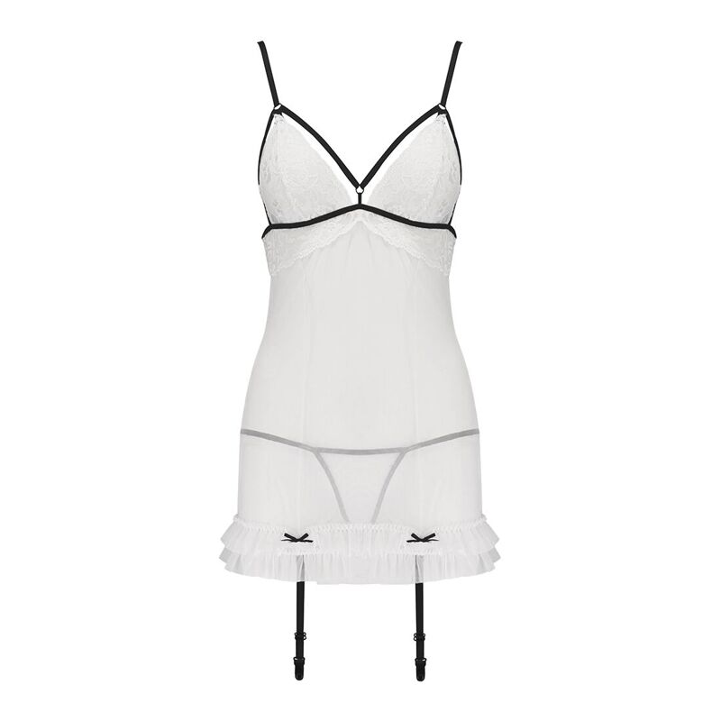 Сорочка прозрачная с пажами Passion ORIHIME CHEMISE S/M, white, трусики, стрэпы