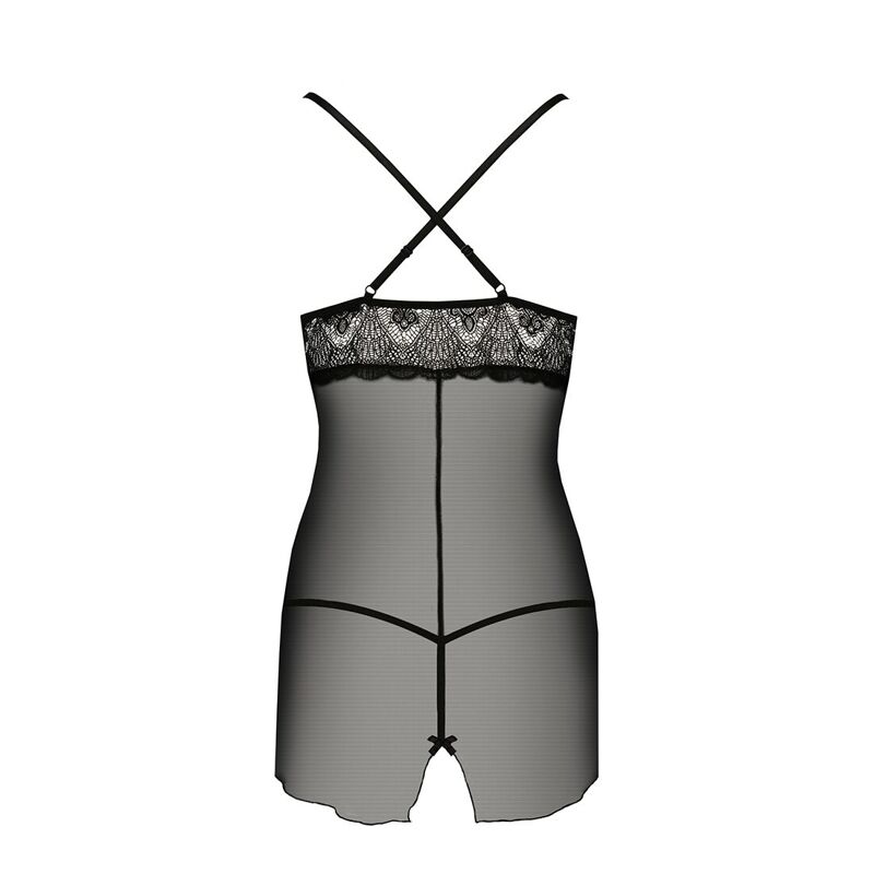 Прозрачная сорочка приталенная Passion QUENTRIS CHEMISE XXL/XXXL, black, трусики