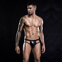 Лаковые мужские трусы с открытой попкой, One Size Black