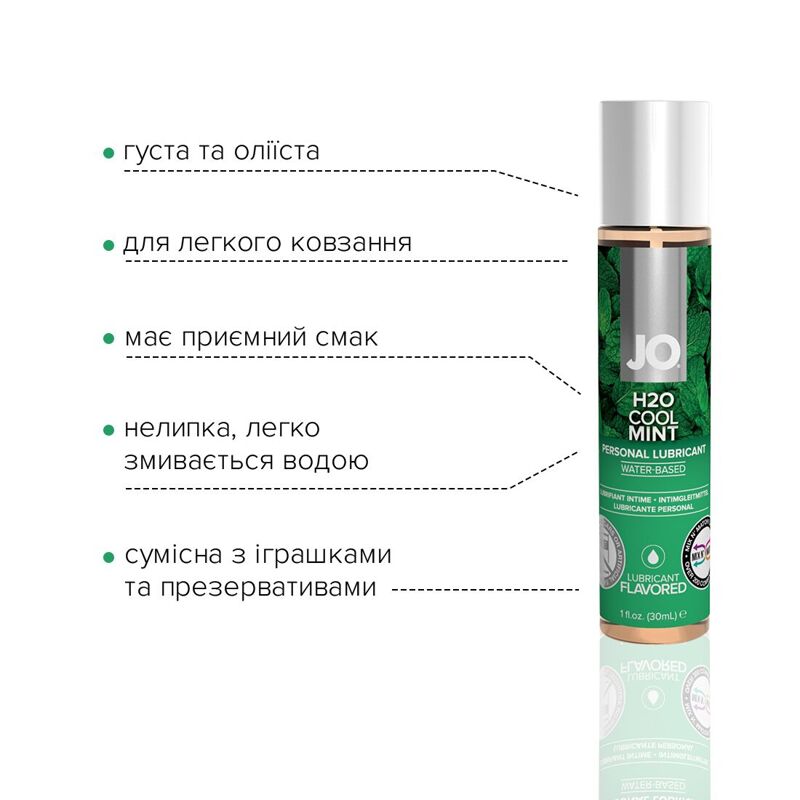 Смазка на водной основе JO H2O — Cool Mint (30 мл) без сахара, растительный глицерин