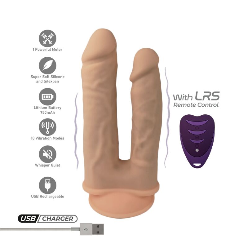 Двойной фаллоимитатор с вибрацией SilexD Double Gusto Vibro Flesh (Model 1 size 8" & 7") + LRS, диам