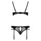 Комплект белья Passion PAULINE SET L/XL, black, стрэпы, лиф, стринги и пояс для чулок