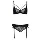 Комплект белья Passion PAULINE SET S/M, black, стрэпы, лиф, стринги и пояс для чулок
