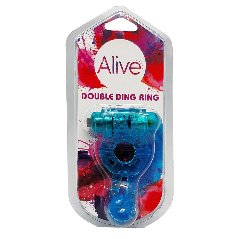 Эрекционное виброкольцо Alive: Double Ding Ring Blue, два мотора