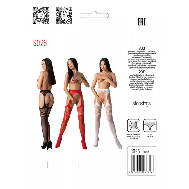 Эротические колготки-бодистокинг со шнуровкой на бедрах Passion S026 One Size, black, с доступом