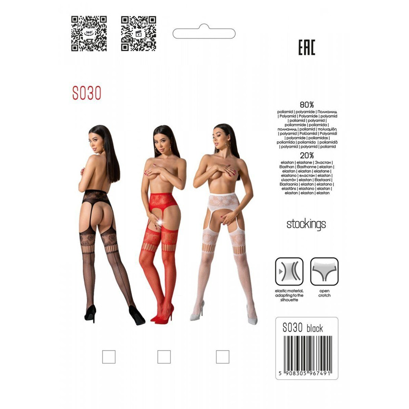Эротические колготки-бодистокинг с плетением на бедрах Passion S030 One Size, red, цветочный узор