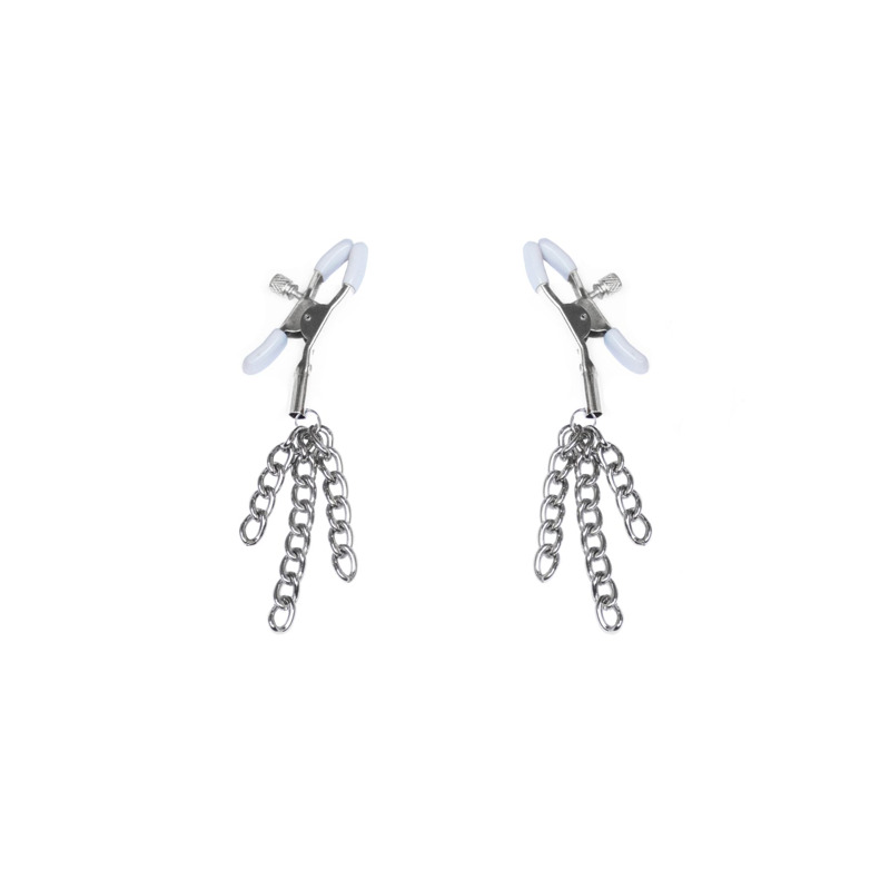 Зажимы для сосков с кисточками Feral Feelings - Nipple clamps Tassels, серебро/белый