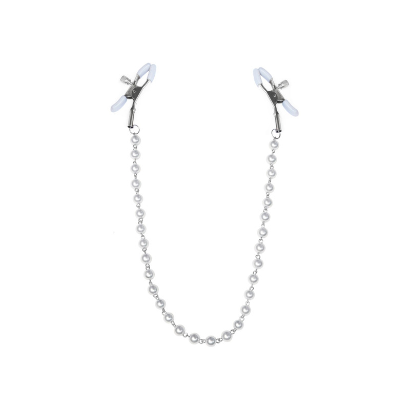 Зажимы для сосков с жемчугом Feral Feelings - Nipple clamps Pearls, серебро/белый