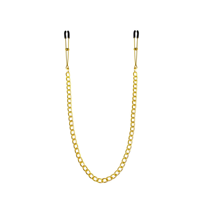 Тонкие зажимы для сосков с цепочкой Feral Feelings - Chain Thin nipple clamps, золото/черный