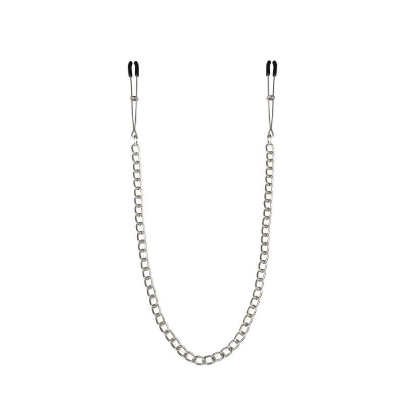 Тонкие зажимы для сосков с цепочкой Feral Feelings - Chain Thin nipple clamps, серебро/черный