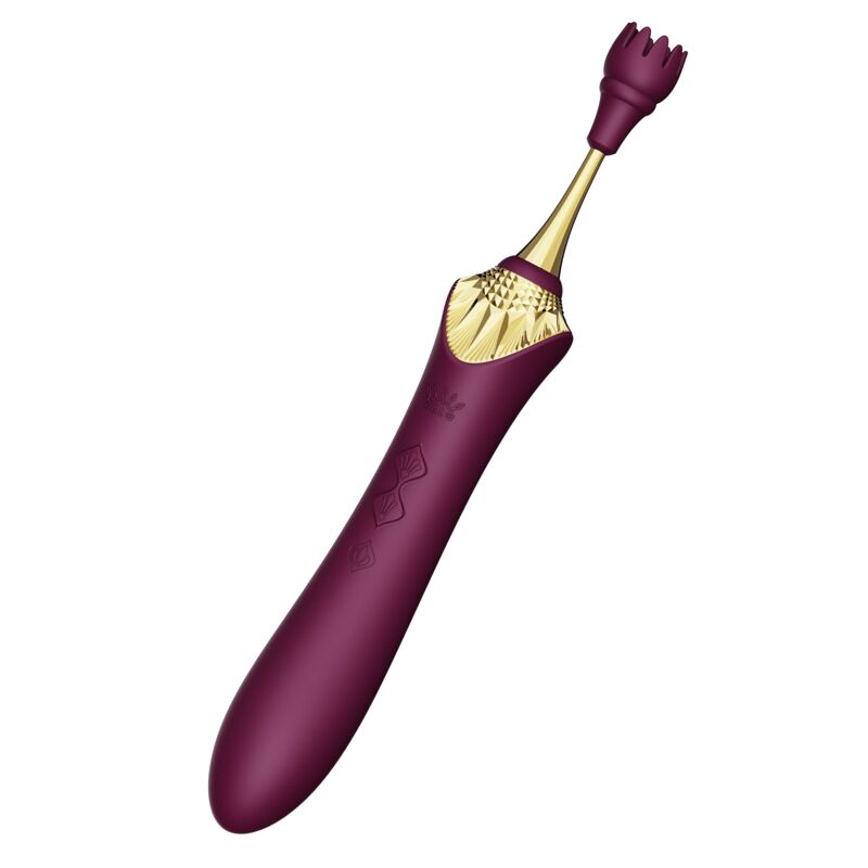Мультифункциональный вибратор Zalo — Bess 2 Velvet Purple, 4 насадки, подогрев