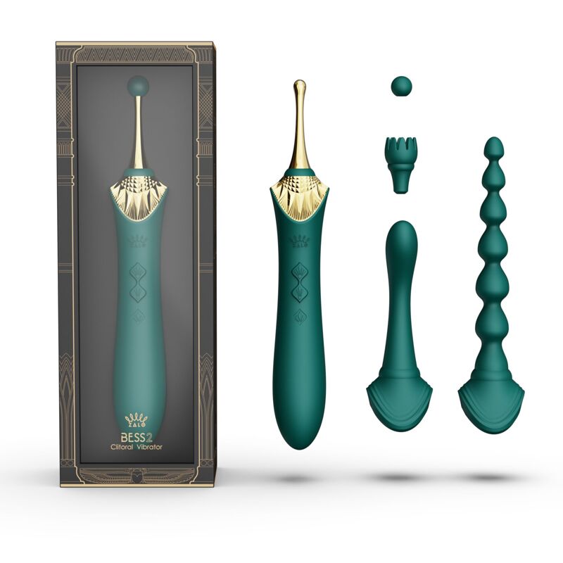 Мультифункциональный вибратор Zalo — Bess 2 Turquoise Green, 4 насадки, подогрев