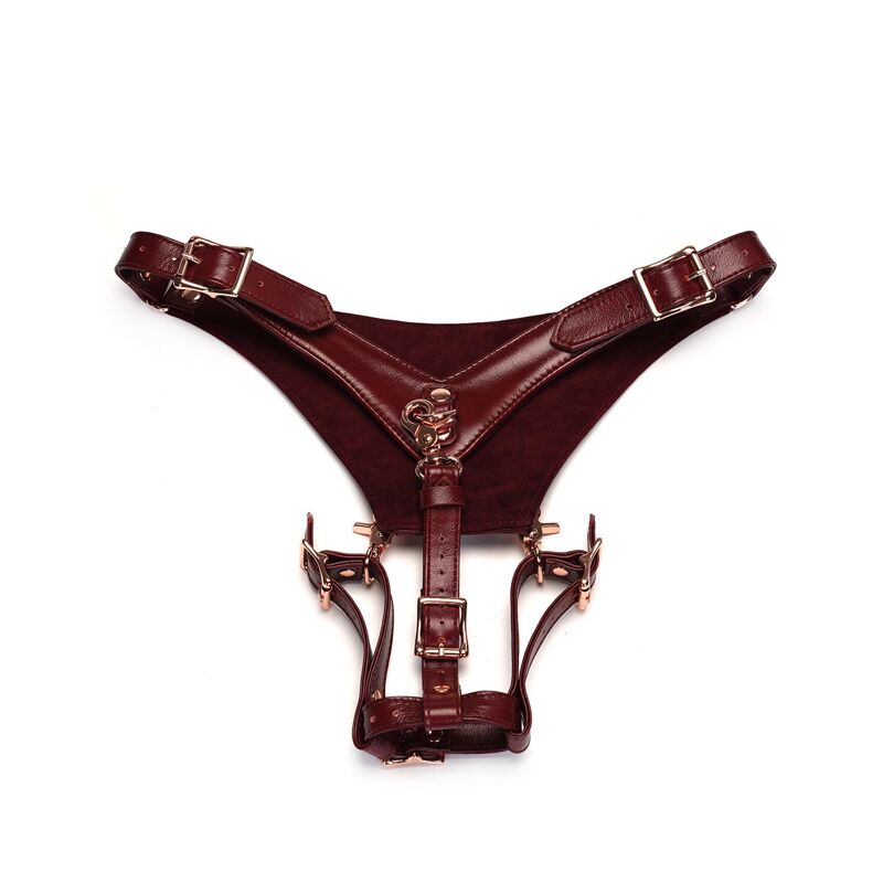 Кожаные трусики для вибратора Liebe Seele Wine Red Forced Orgasm Strop, полностью регулируемые