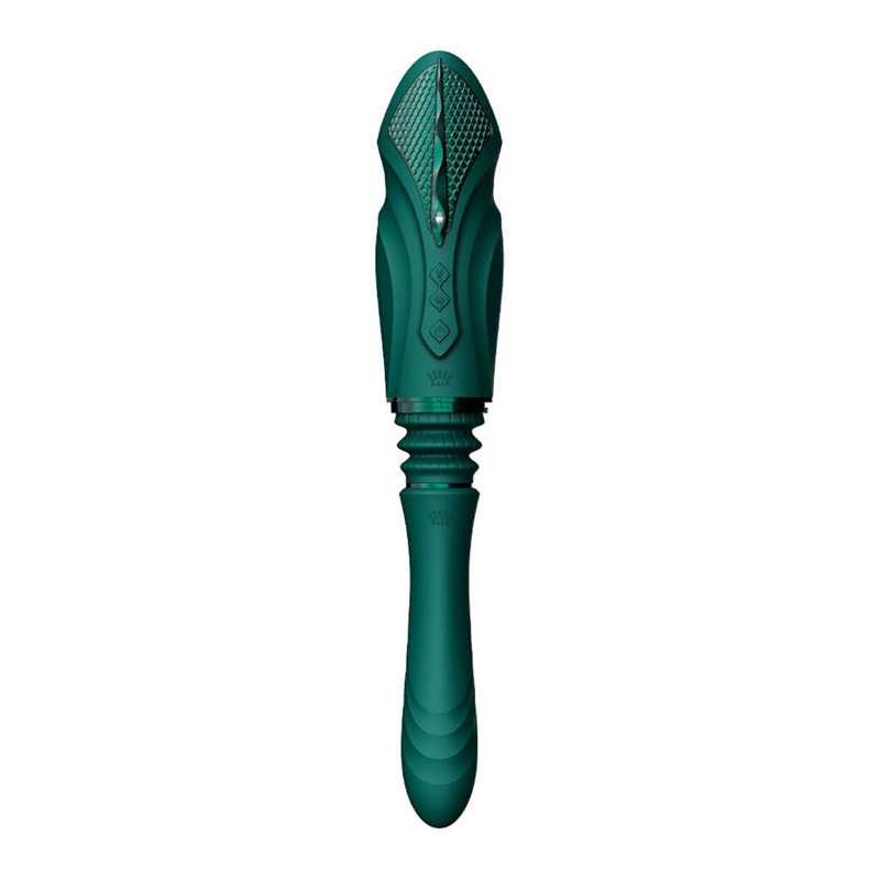 Компактная смарт секс-машина Zalo – Sesh Turquoise Green, 2 насадки, пульт ДУ, кристалл Swarovski