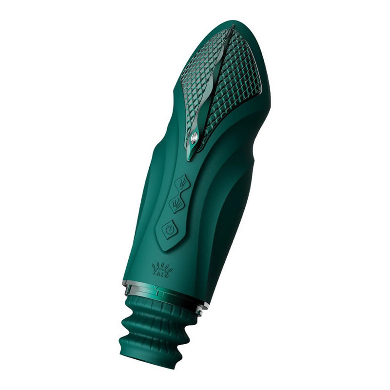 Компактная смарт секс-машина Zalo – Sesh Turquoise Green, 2 насадки, пульт ДУ, кристалл Swarovski