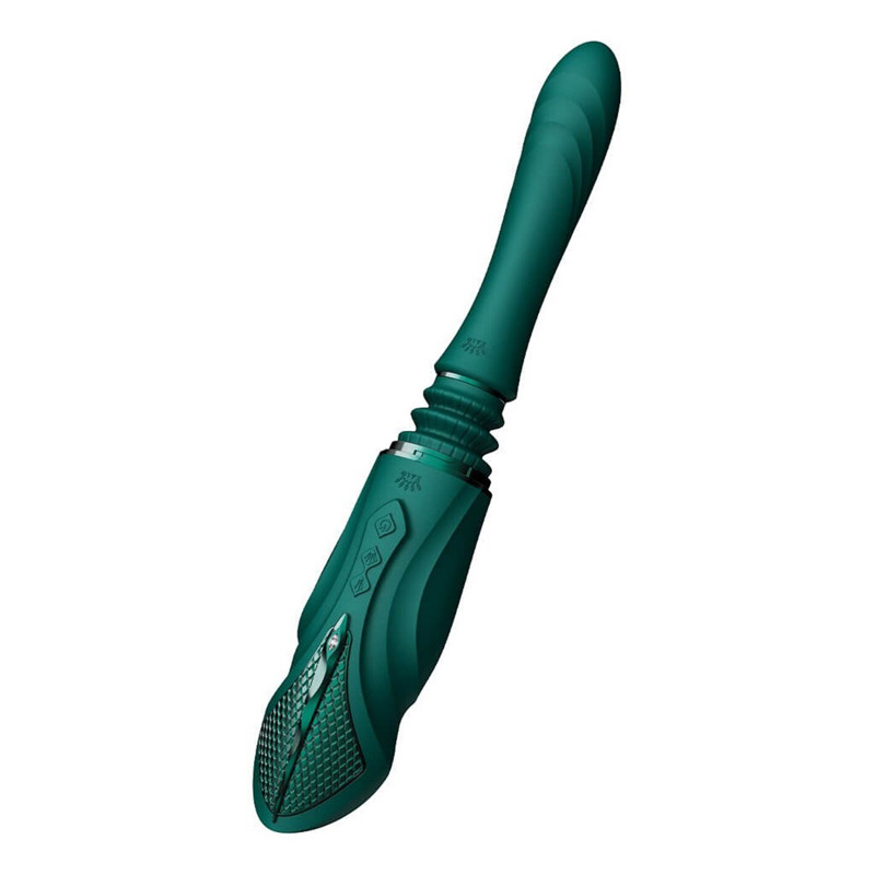 Компактная смарт секс-машина Zalo – Sesh Turquoise Green, 2 насадки, пульт ДУ, кристалл Swarovski