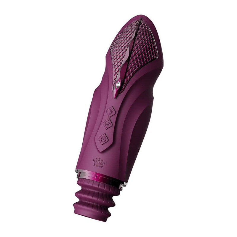 Компактная смарт секс-машина Zalo – Sesh Velvet Purple, 2 насадки, пульт ДУ, кристалл Swarovski