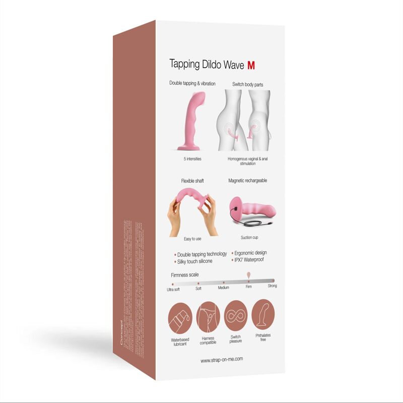 Насадка для страпона с двойной точечной пульсацией Strap-On-Me TAPPING DILDO WAVE – CORAL PINK, М
