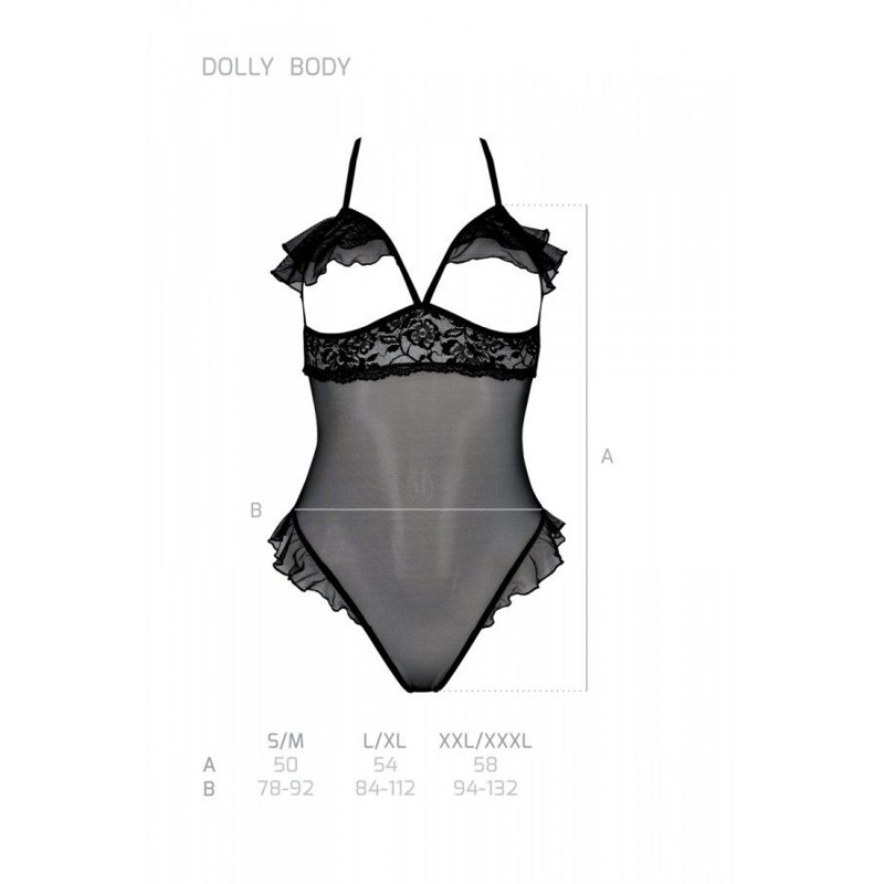 Эротическое боди Passion DOLLY BODY, S/M, black, с открытыми чашками