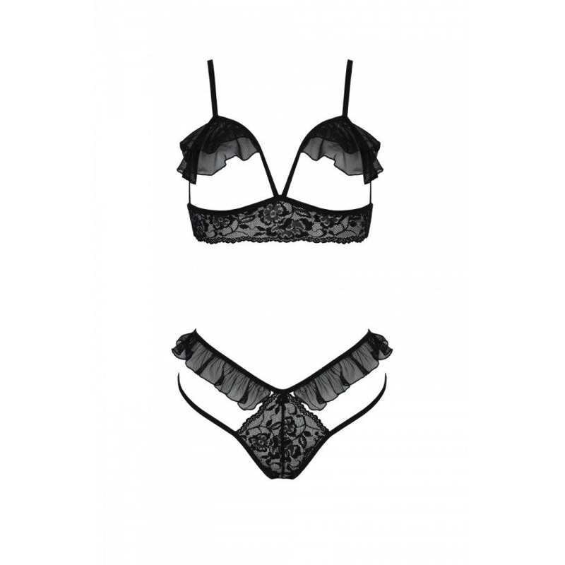 Эротический комплект Passion DOLLY SET, L/XL, black, с открытыми чашками