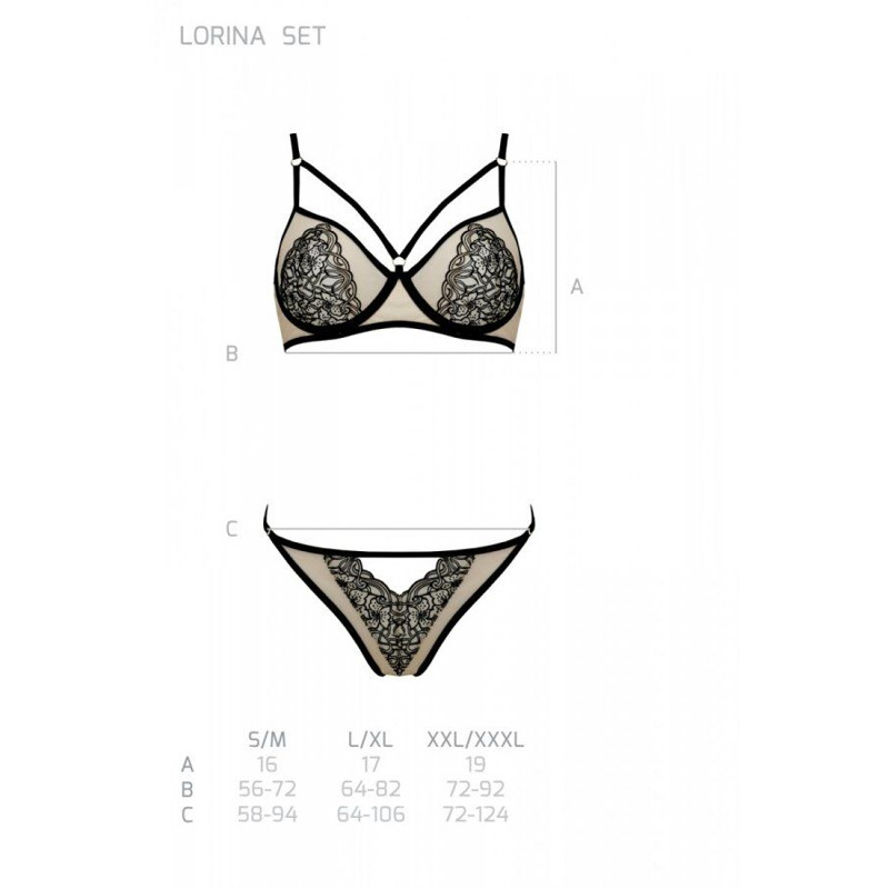 Комплект Passion LORINA SET, S/M, beige, бюстгальтер и трусики