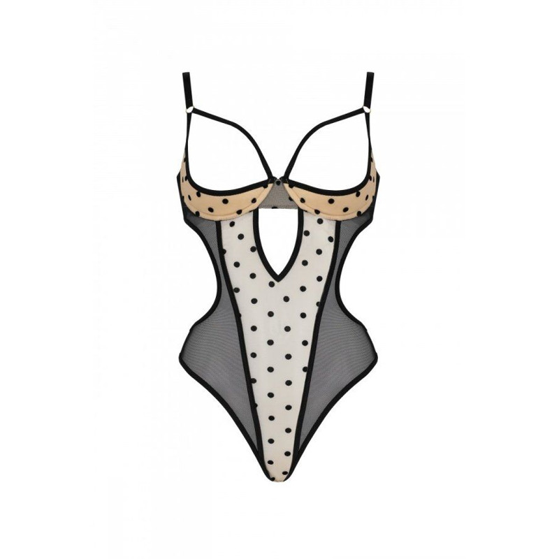 Эротическое боди Passion MARINA BODY, S/M, beige, с открытыми чашками