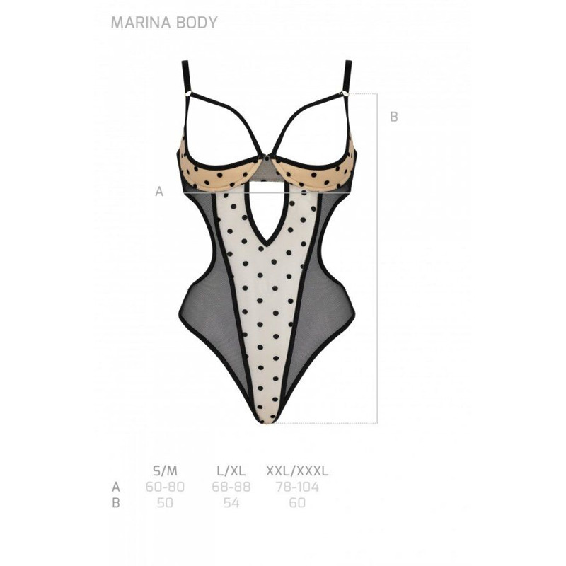 Эротическое боди Passion MARINA BODY, S/M, beige, с открытыми чашками