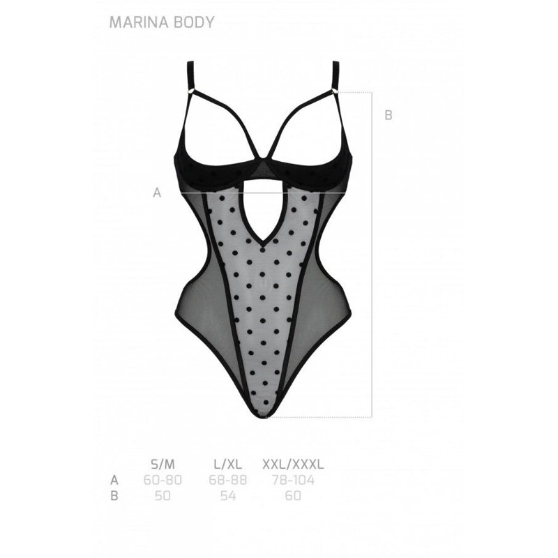 Эротическое боди Passion MARINA BODY, L/XL, black, с открытыми чашками