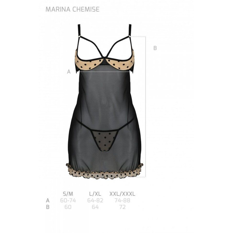 Эротический пеньюар Passion MARINA CHEMISE, S/M, beige
