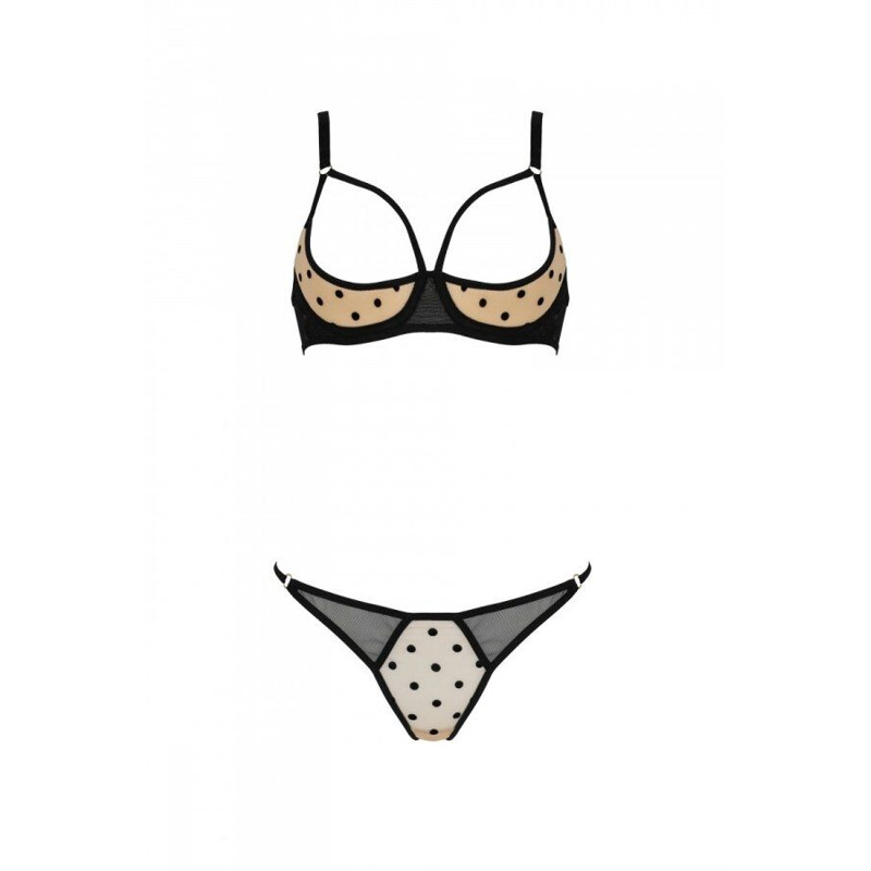 Эротический комплект Passion MARINA SET WITH OPEN BRA, XXL/XXXL, beige, открытые чашки